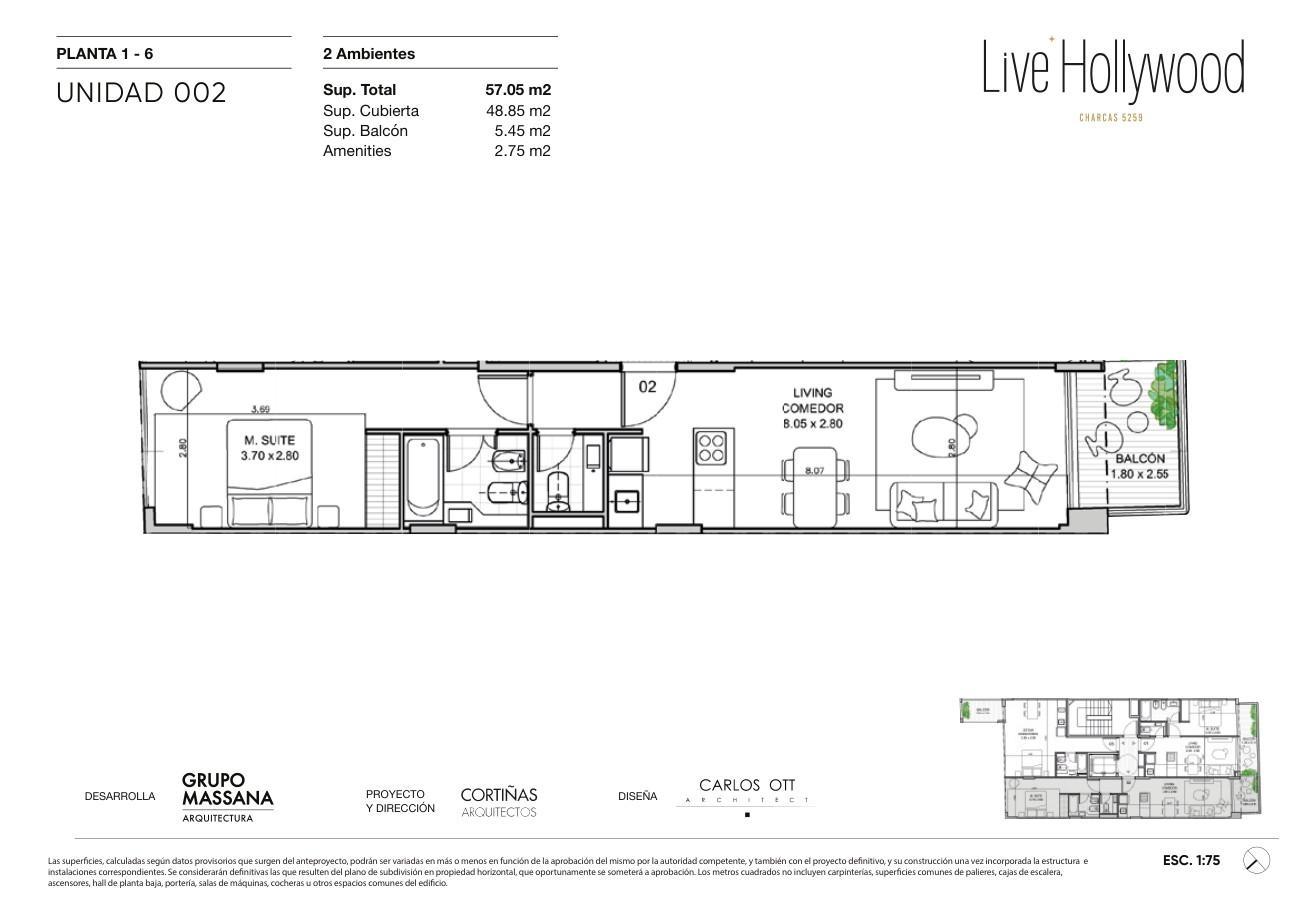 VENTA - PERMUTA - DPTO 2 AMBIENTES CON BALCÓN - PALERMO HOLLYWOOD - 57 M2 — foto 1