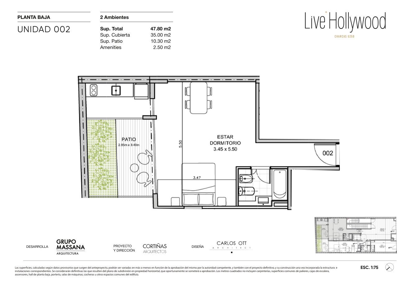 VENTA - PERMUTA - DPTO 2 AMBIENTES CON PATIO - PALERMO HOLLYWOOD - 52 M2 — foto 1